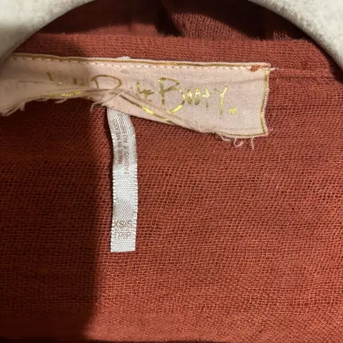 Jen's Pirate Booty Cardigan Womens XS Small Orange Fringe Boho Gauze Sweater