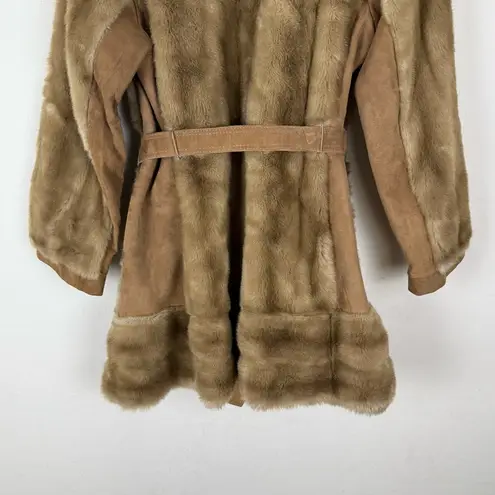 Vintage 70’s Lilli Ann London Leathers Faux Fur Coat With Genuine Leather Trim Brown Size M