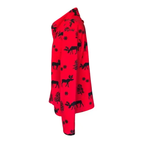 Diagonal Red Fleece Zip Front Jacket Moose Tree Snowflake Print Women's Sz Large