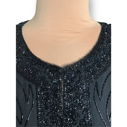 Vintage Black Beaded Evening Jacket Short Sleeve Crewneck XXL Formal Evening