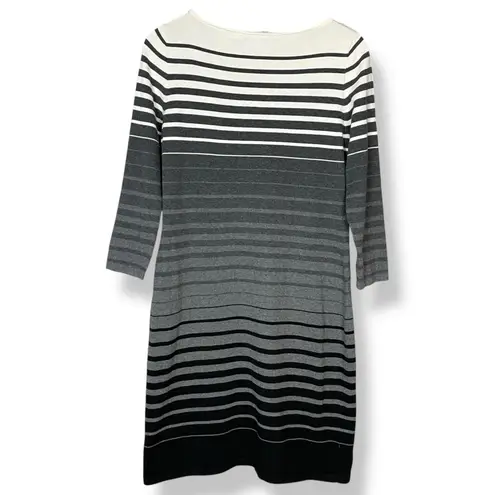 Ralph Lauren Sweater Dress Striped FLAWS Gray White Black Size Large 3/4 Sleeves