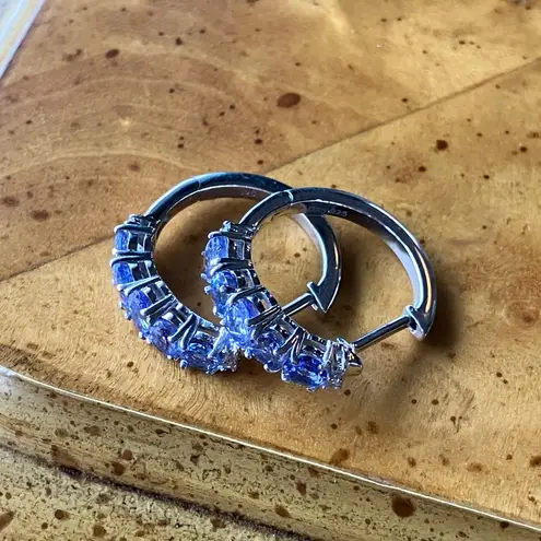 Natural Tanzanite Sterling Silver Hoop Earrings