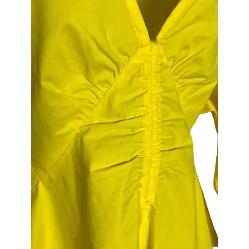 Proenza Schouler White Label Women's 8 Poplin V-Neck Top Bright Yellow Peplum