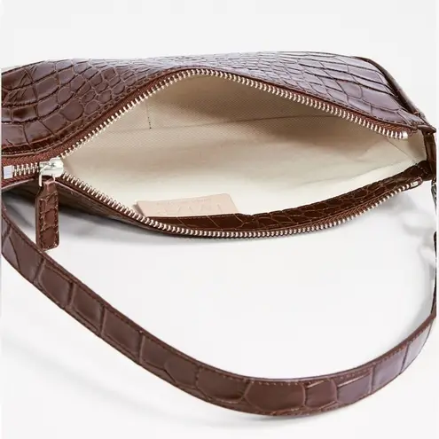 New BY FAR Rachel Nutella Croco Embossed Shoulder Bag Brown