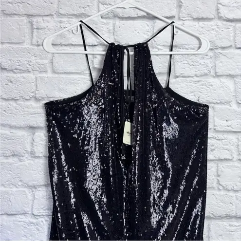 Free People  INTIMATELY DOUBLE TAKE SEQUIN MINI DRESS METALLIC BLACK LARGE