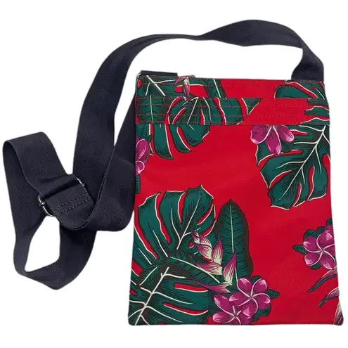 Da Kine Jive Floral Palm Leaf Crossbody Bag Purse Red Tropical Summer Vacation