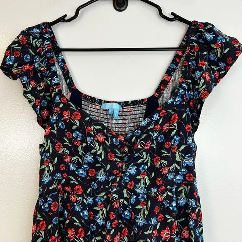 Draper James Navy Blue Ditsy Floral Sleeveless Flutter Midi Dress Size Large