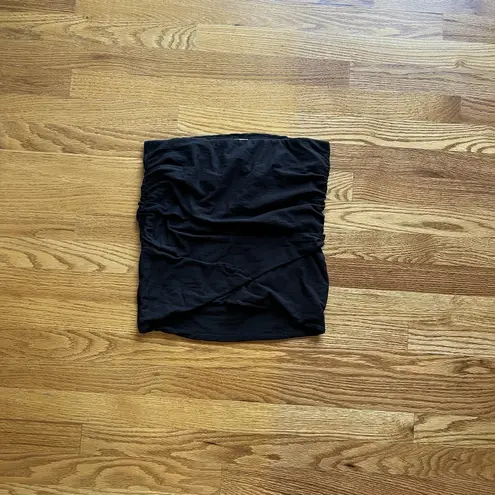 James Perse Black Ruched Mini Skirt Sz 2 Stretch Cotton Jersey Tube Faux Wrap