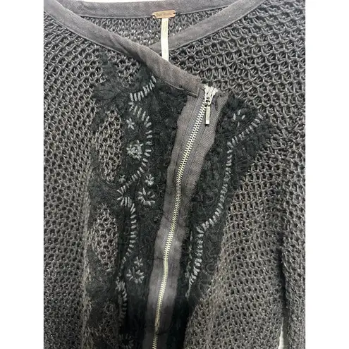 Free People  Femme Fatale Knit Moto Zip Cardigan Open Knit Sweater Size Large