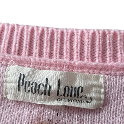 Peach Love California Peach Love Pink White Chunky Oversized Preppy Boho Flower Power Cropped Sweater