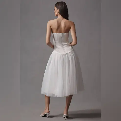 BHLDN Anthropologie Strapless A-Line Satin Tulle-Skirt Midi Dress Size Small NEW