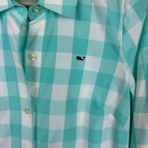 Vineyard Vines  Womens Blue Gingham Plaid Button‎ Up Shirt Sz 2 Preppy Layering