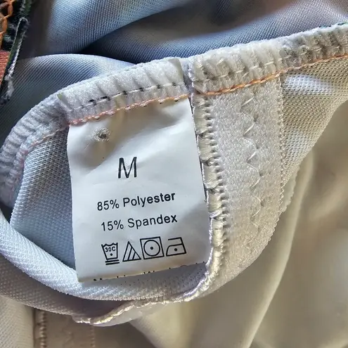 One Piece Pink Leafy Lace Up Cross Back Spaghetti Strap Swimsuit Size Medium