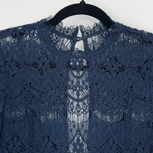 Saylor Anthropologie Navy Blue Long Sleeve Lace Layered Coquette Romper XS