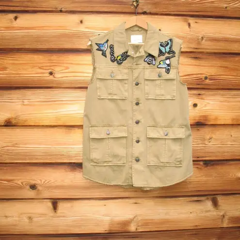 Cinq a Sept Canyon Embellished Cotton Vest Shacket Tan Size XS