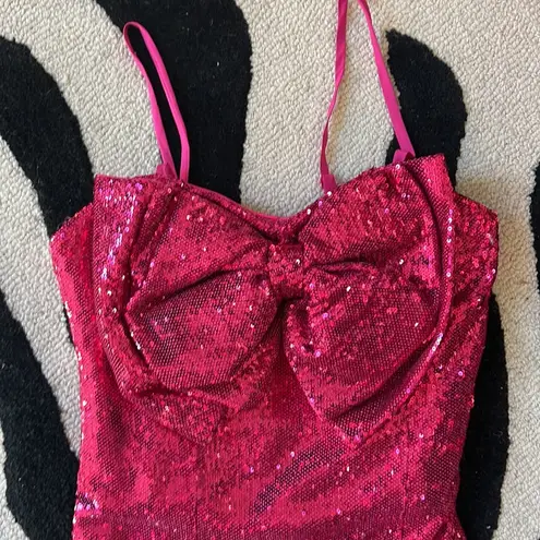 NWT Ronny Kobo Hot Pink Sequin Bow Mini dress Size XS