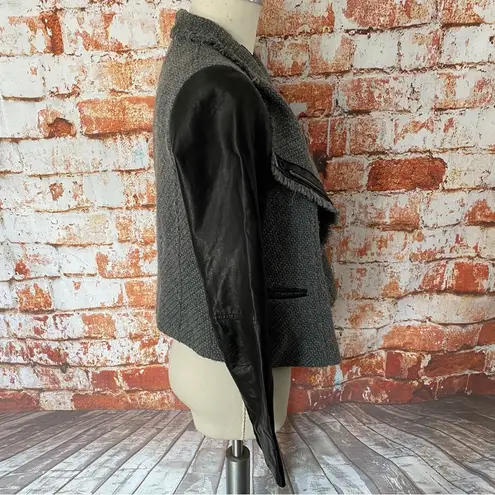 Vince  Boucle Lamb Leather Sleeve Moto Jacket Gray Black Womens XS Asymmetric Zip