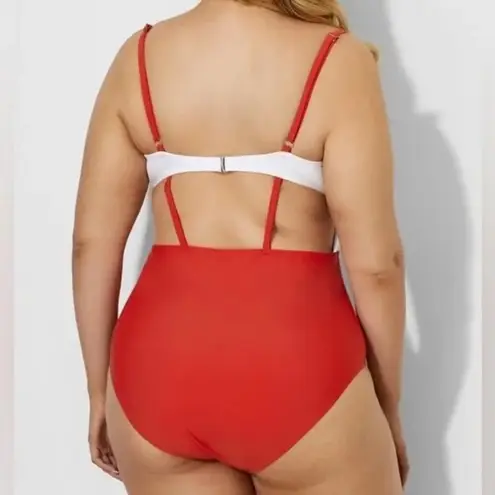 [Meet Curve] Red White Colorblock Open Back One Piece Swimsuit NWT V