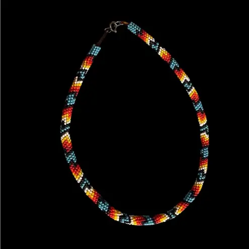 Colorful Beaded Native American Handmade Beaded Necklace and Earring Set Red