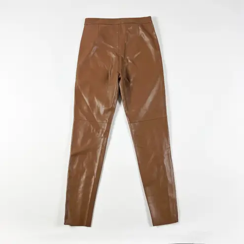 ZARA  Faux Vegan Leather Mid Rise Straight Leg Casual Chocolate Brown Pants S