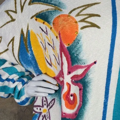 Valerie Lynn Designer Artwear Vintage Sweater Tropical Bejeweled One Size White Size undefined