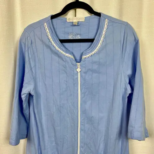 Eileen West 3/4 Sleeve Zippered Short Gown Coat Sz.S/M Blue Size M