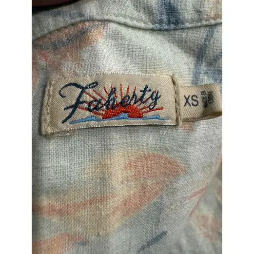 Faherty Isha Mini Dress Sky Coastal Floral Hemp Tencel Blend Pockets size xs Tan