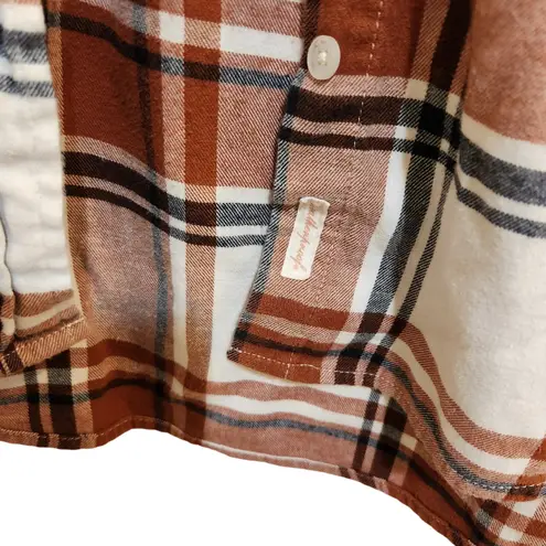 Weatherproof Vintage Long Sleeve Tan Flannel Plaid Button Up Boyfriend Shirt XL