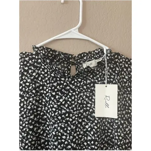 Rielle Ruffle Mock Neck Mini Tent Black Grey White Party Dress Size XL