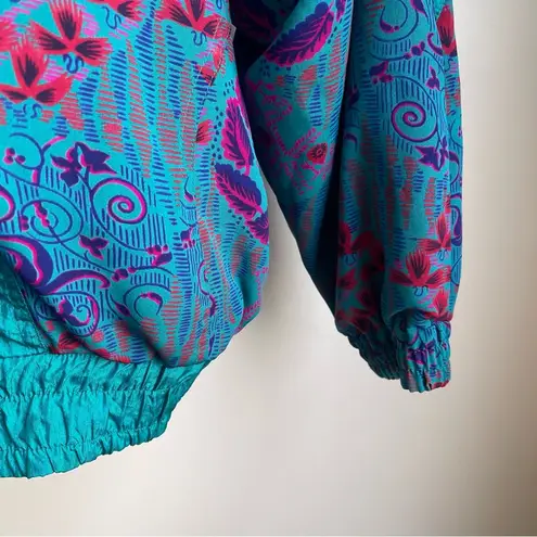 Lavon Vintage 90s Aqua Print Streetwear Windbreaker Bomber Track Jacket Size S