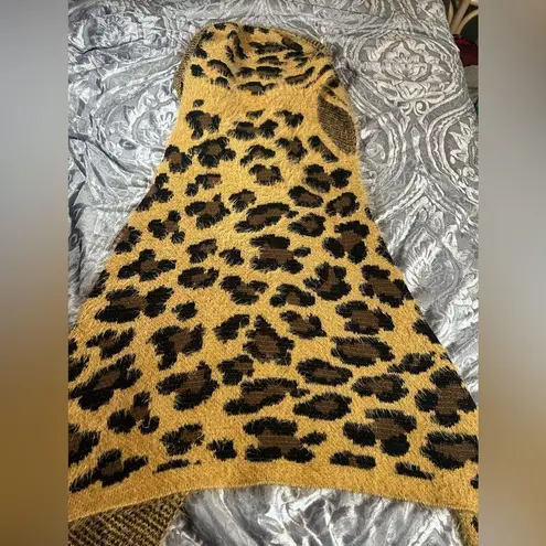 Leopard Print Open Sleeveless Cardigan Small Tan