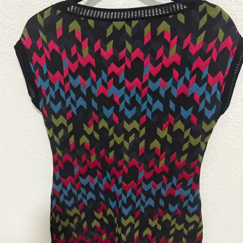 M Missoni Knit Zigzag Bodycon Dress Short Sleeve Size Small Black Multicolor