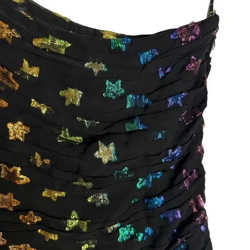 Shoshanna Ronnie Starry Night Black Rainbow Metallic Star One Shoulder Dress 6