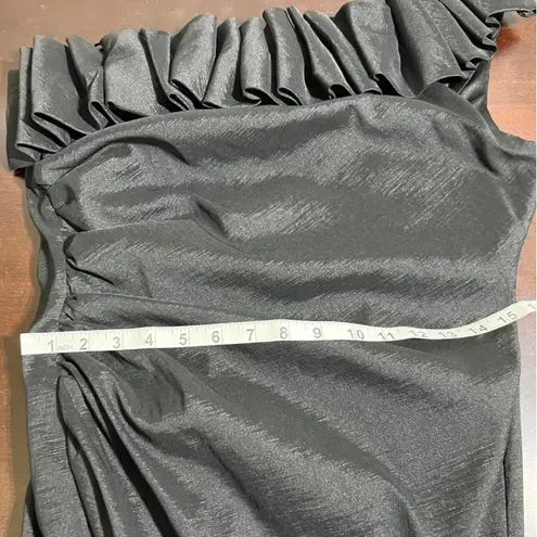 Holiday Party Dress Black One Shoulder Ruffle Cocktail Parties LBD Size 14