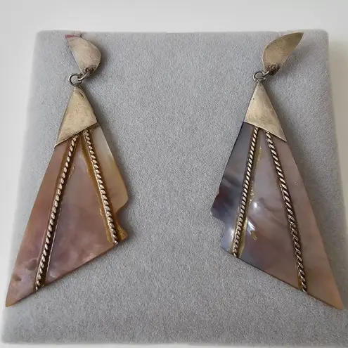 Maximalist Silver Mother of Pearl Rope Sailboat Vintage Statement earrings Purple