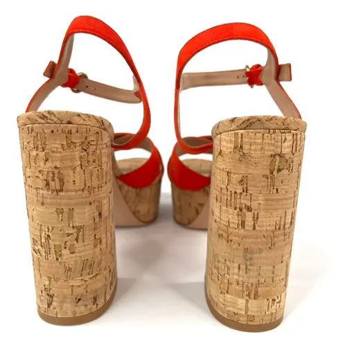 Gianvito Rossi Orange Suede & Cork Platform Ankle Strap Heel Sandals Size EU 42