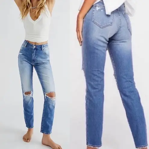 Rolla’s Miller Mid High Rise Slim Jeans Distressed Destroyed Medium Wash Blue Size 24