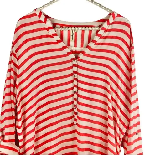 GRAND & GREENE | Reddish Orange and White Striped Women's Top Button