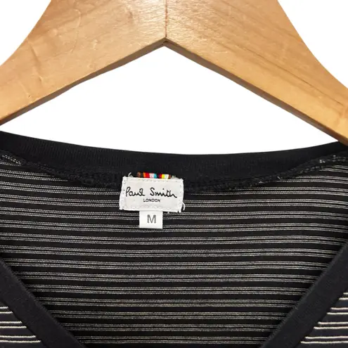 Paul Smith Black Gray Striped V Neck Long Sleeve Shirt Sz M Size M