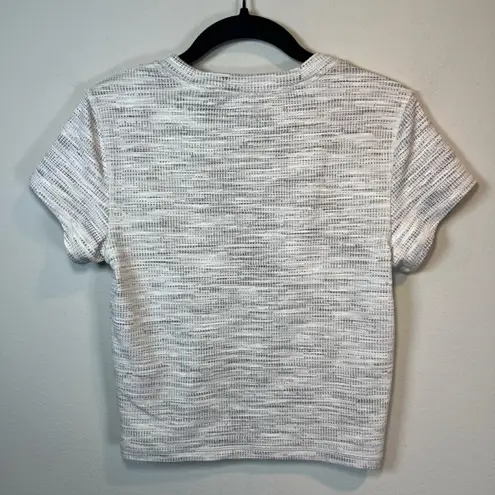 Calia Women's Essential Crop Jacquard Tee Shirt Gray Beige Textured FLAW Medium White