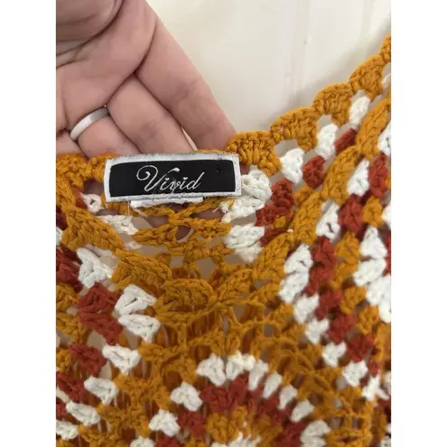 Crocheted Crop Top with Tassels Boho Granny Square Sz Medium Festival Hippie