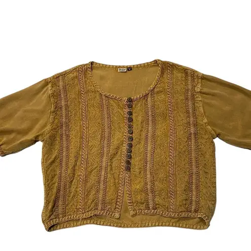 Boutique Vintage Handkerchief Netted Button Down Embroidered Boho Blouse