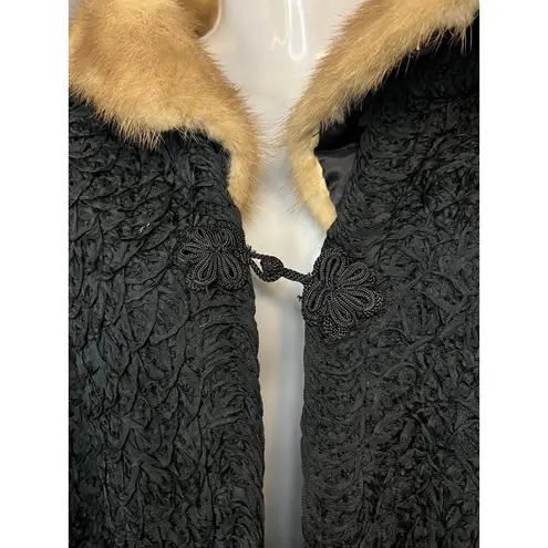 Vintage Reichbart Furs Coat Womens Medium Persian Lamb Mink Collar 50s Black