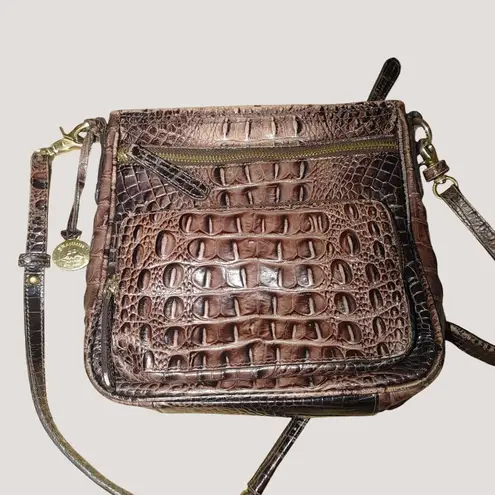 Brahmin  Embossed Leather Crossbody Bag Adjustable Strap Multiple Compartments