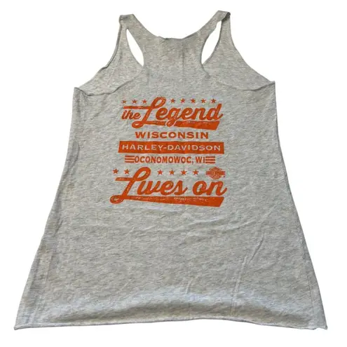 Harley Davidson Women’s Size S Muscle Tank Top Light Gray Wisconsin HD Biker Orange