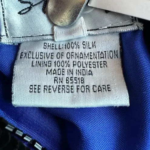 Vintage Sténay 100% Silk Beaded Sequin Top | Size L | Art Deco 80s Party Glam Blue Size L