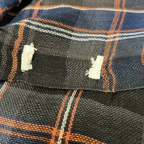 Plaid Scarf Blue Orange White Fringe Lightweight Fashion Accessory Chic