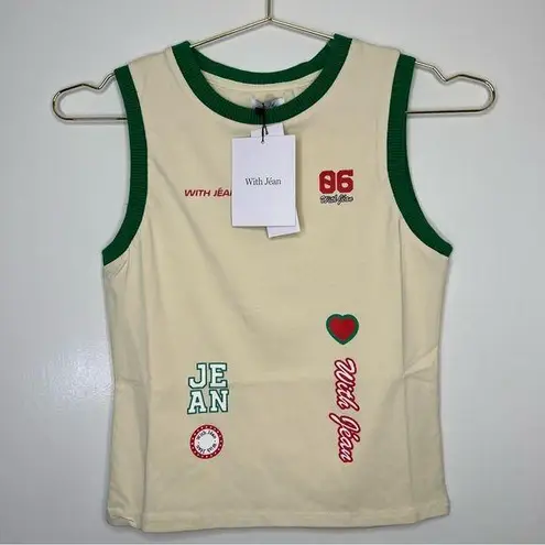 With Jean NWT With Jéan A-League Tank in Cream with Green Trim Size Small