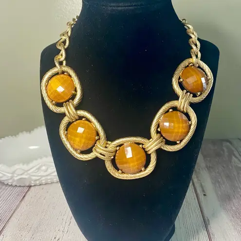 Vintage Mika Gold And Amber Colored Statement Necklace and Bracelet Set