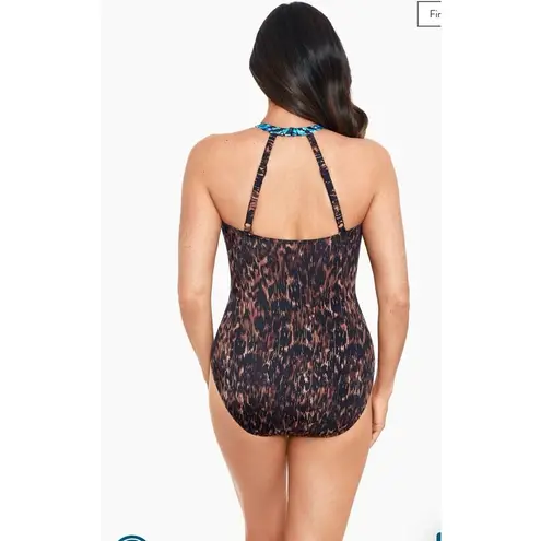 MiracleSuit Wrapsody One Piece Swimsuit Size 10 Brown Multi NEW Tummy Control